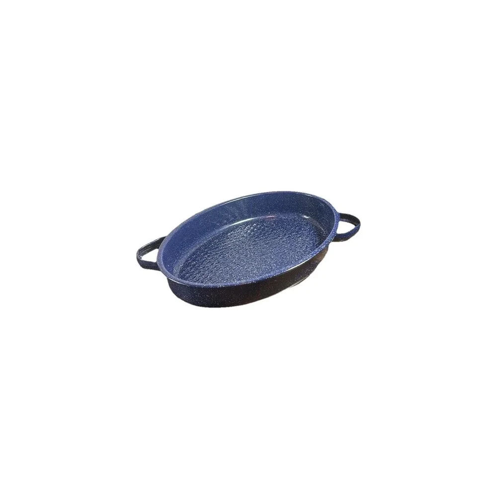 Vintage Blue Speckled Enamel Roasting Pan 14x9.5 Oval w/ Handles Bakeware